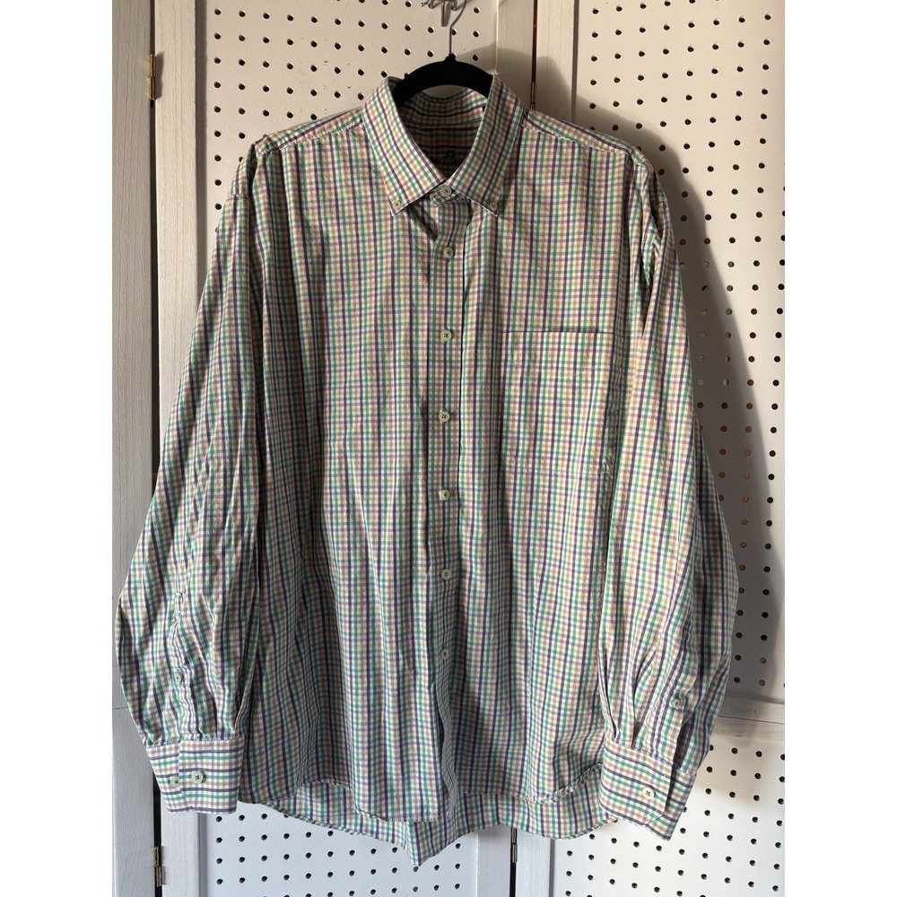 Alan Flusser Long SLV Checkered Button Down Shirt Casual Dress‎ Men's XL